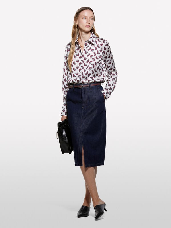 Camicia bianco panna in satin stampato Camicia bianco panna in satin stampato - camicie da donna | Sisley