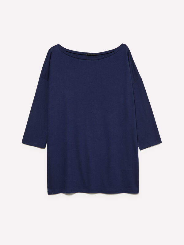 T-shirt blu marino con scollo a barca - t-shirt a manica lunga da donna | Sisley