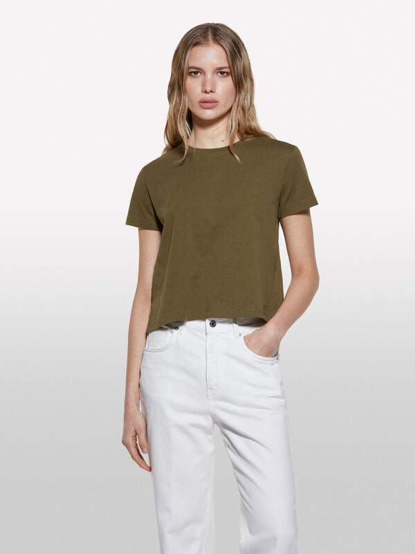 T-shirt boxy fit verde militare - t-shirt a manica corta da donna | Sisley