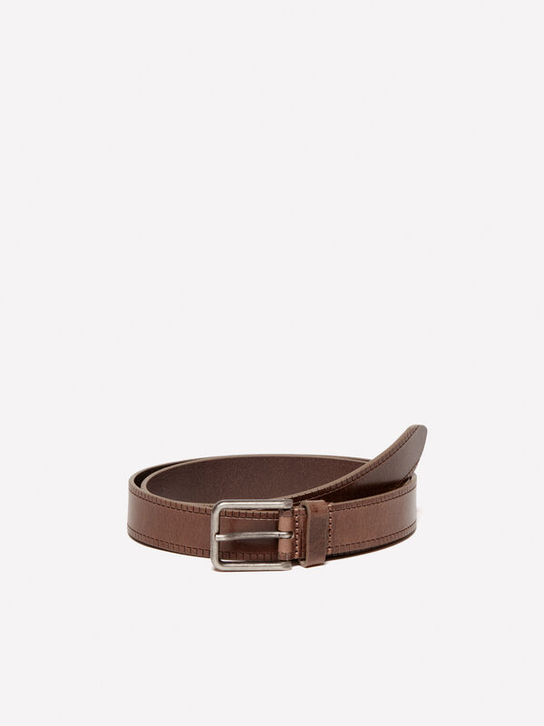 Cintura marrone in pelle con micro intreccio - cinture da uomo | Sisley