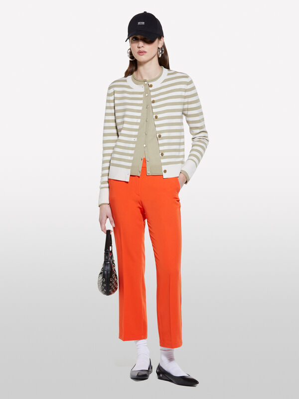 Cardigan a righe beige e bianco panna Cardigan a righe beige e bianco panna - cardigan da donna | Sisley
