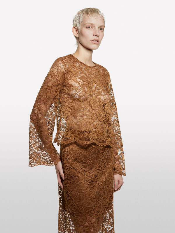 Blusa in pizzo marrone chiaro - bluse da donna | Sisley