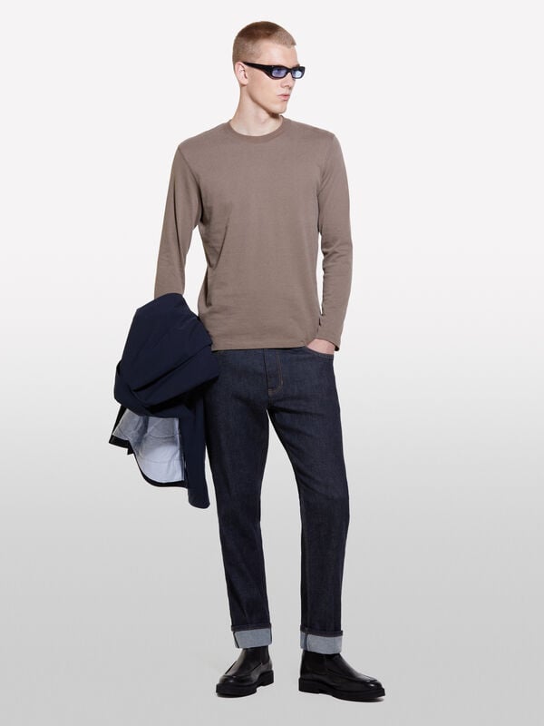 T-shirt marrone a maniche lunghe 100% cotone bio - t-shirt a manica lunga da uomo | Sisley
