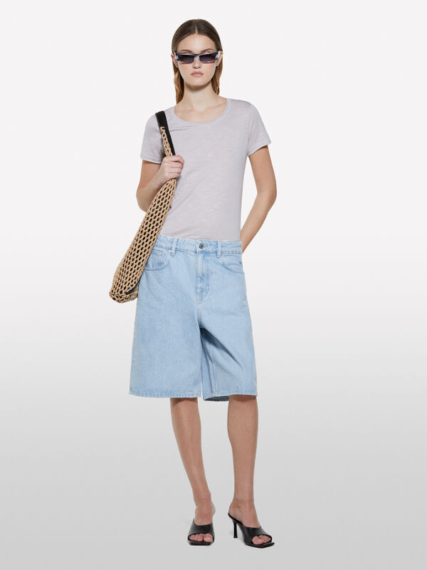 T-shirt grigia con scollo rotondo - t-shirt a manica corta da donna | Sisley