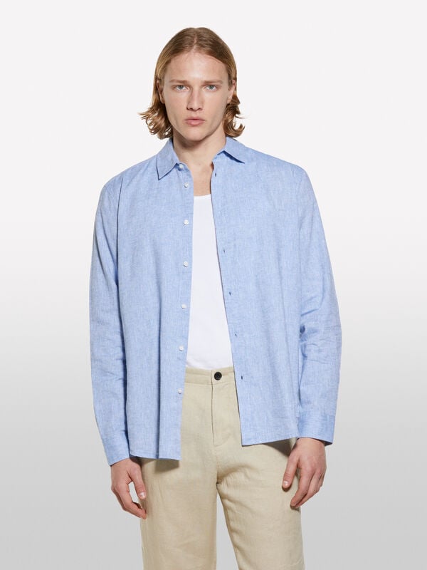 Camicia in misto lino azzurra - camicie regular da uomo | Sisley