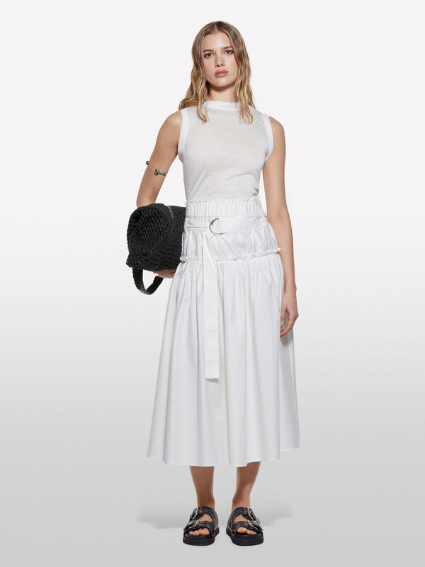 Gonna svasata bianca con cintura - gonne midi, longuette donna | Sisley