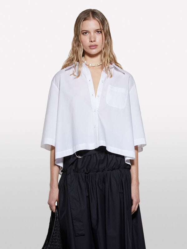 Camicia cropped bianca con pieghe - camicie da donna | Sisley