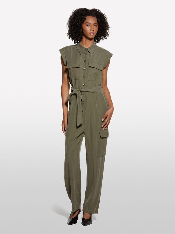 Tuta cargo verde militare - tute jumpsuit da donna | Sisley