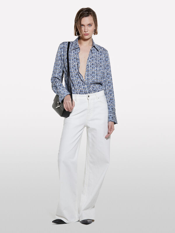 Camicia blu in satin stampato - camicie da donna | Sisley
