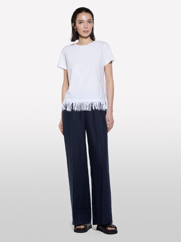 T-shirt bianca con frange sul fondo T-shirt bianca con frange sul fondo - t-shirt a manica corta da donna | Sisley