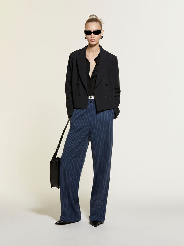 Pantaloni blu scuro a righe con boxer  - pantaloni palazzo da donna | Sisley