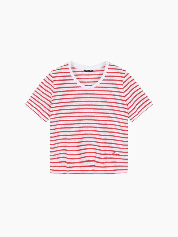 T-shirt rossa a righe con ricamo - sisley k  t shirt manica corta | Sisley K