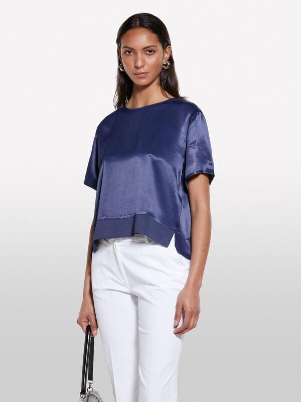 Blusa in raso blu scuro - bluse da donna | Sisley