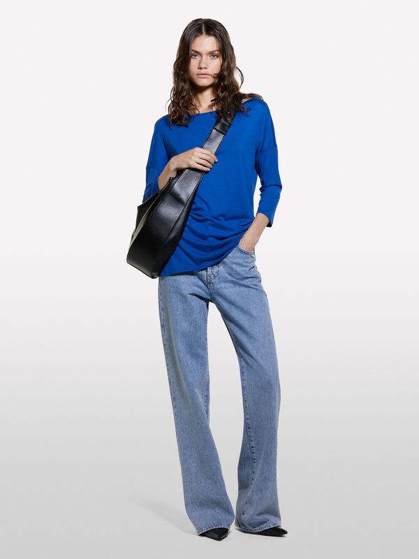 T-shirt blu con scollo a barca - t-shirt a manica lunga da donna | Sisley