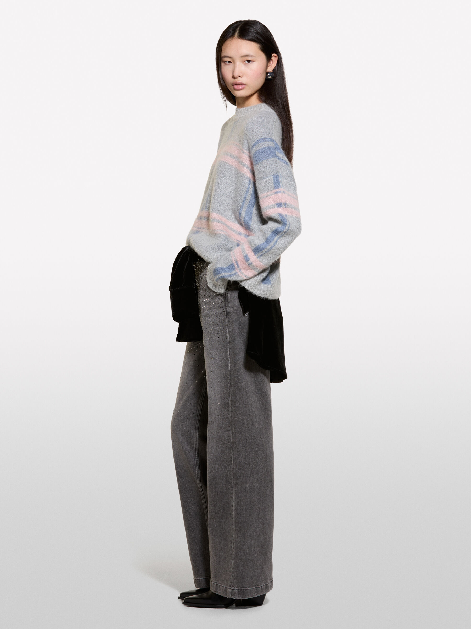 Maglia grigio con motivo a righe Grigio Chiaro Sisley
