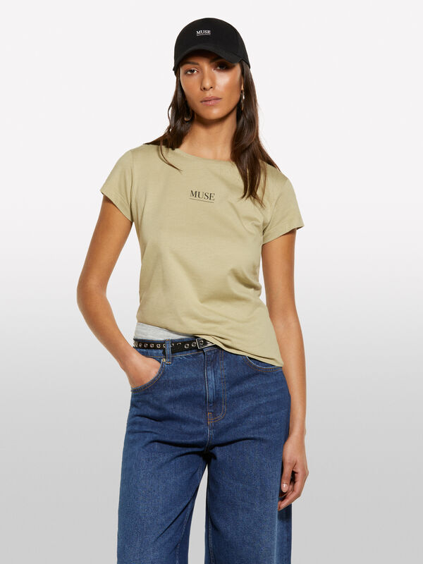 T-shirt verde militare con stampa - t-shirt a manica corta da donna | Sisley