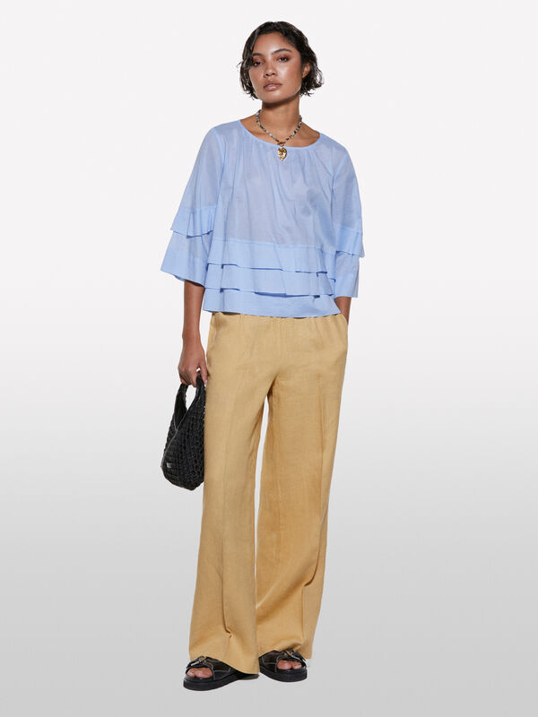 Blusa azzurra con balze - bluse da donna | Sisley