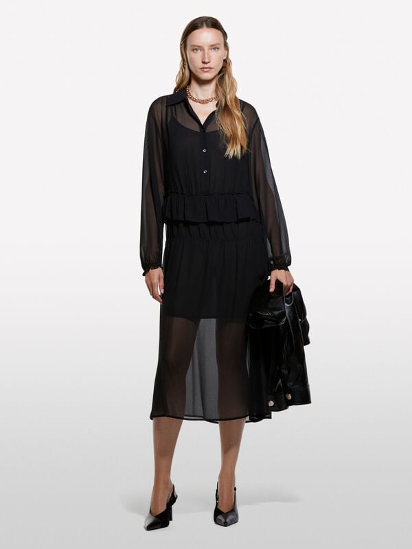 Vestito lungo con rouches - vestiti lunghi da donna | Sisley