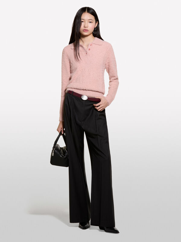 Polo rosa chiaro effetto pelliccetta - maglie scollo a v da donna | Sisley