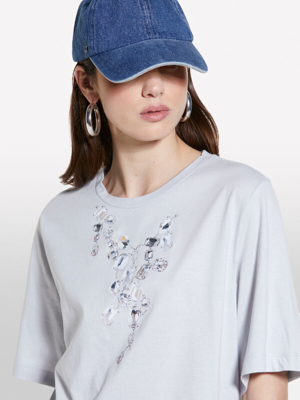 T-shirt grigia con stampa gioiello - t-shirt a manica corta da donna | Sisley