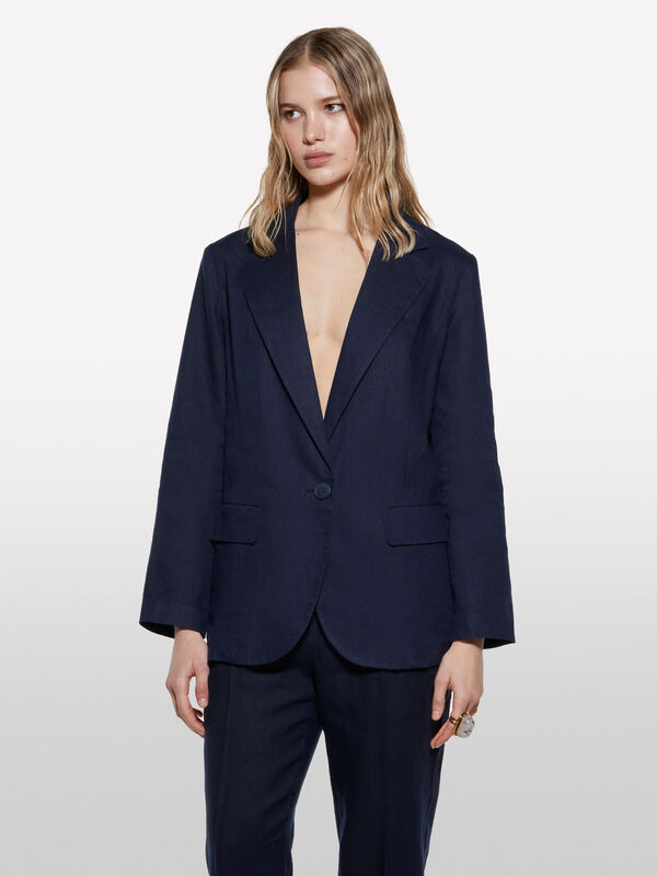 Blazer blu scuro 100% lino - blazer da donna | Sisley