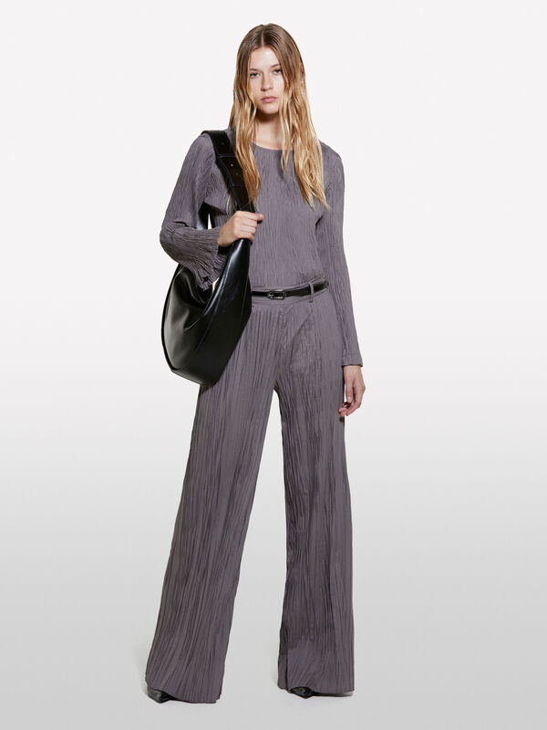 Pantaloni grigio scuro plissettati wide leg - pantaloni palazzo da donna | Sisley