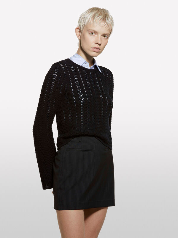 Maglia nera con maniche a campana - maglie girocollo da donna | Sisley