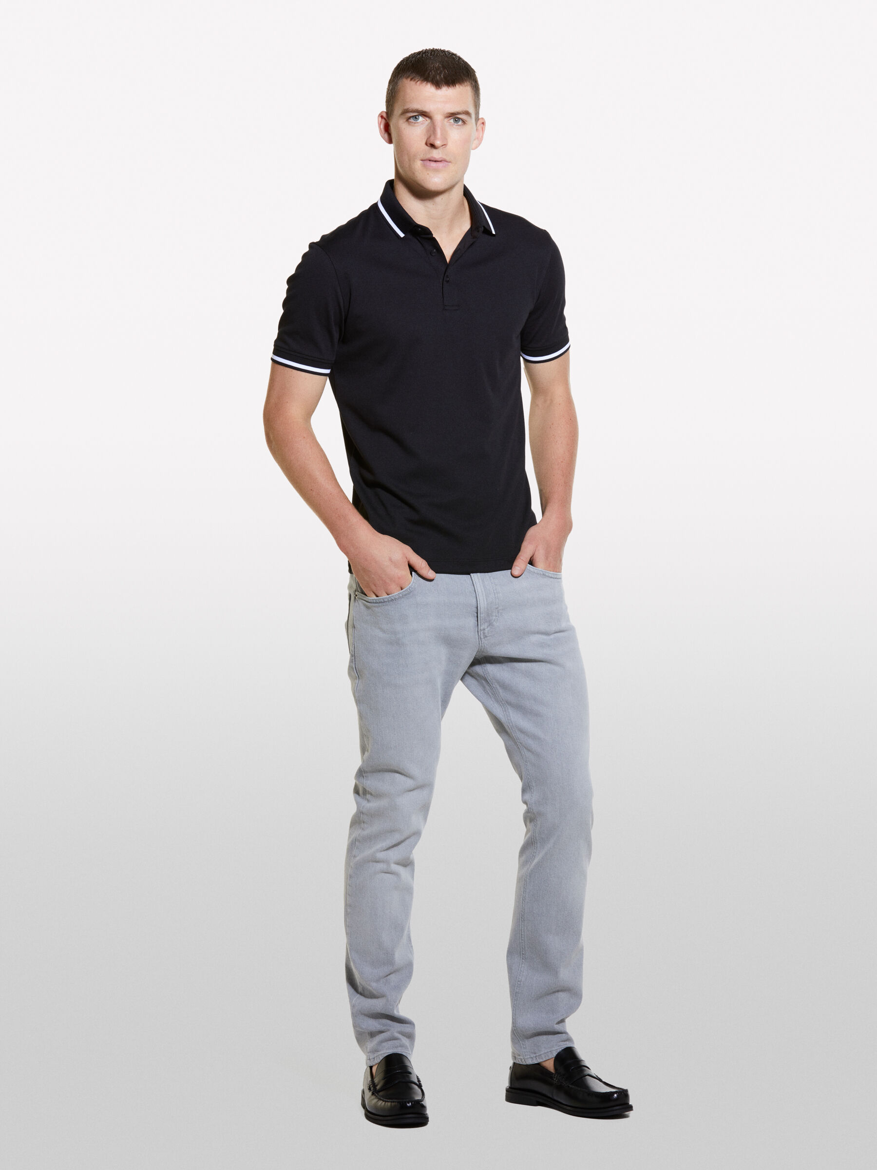 Polo slim fit nera con contrasto Nero Sisley
