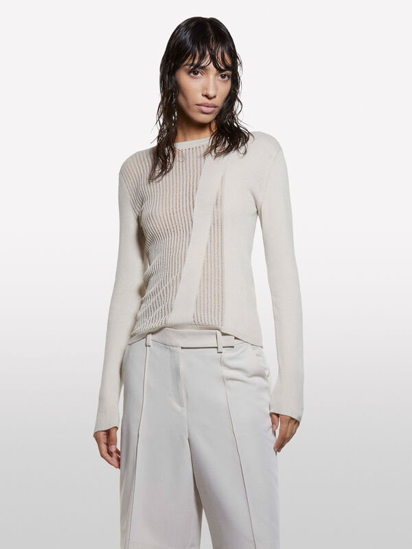 Maglia beige lavorata - maglie girocollo da donna | Sisley