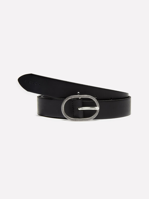 Cintura nera in pelle con fibbia decorativa - cinture da donna | Sisley