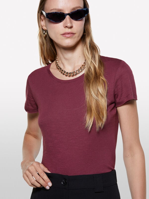 T-shirt girocollo bordeaux - t-shirt a manica corta da donna | Sisley