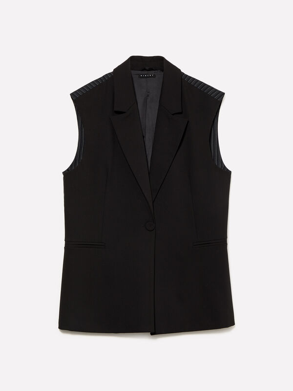 Gilet nero con contrasto rigato - gilet e smanicati da donna | Sisley