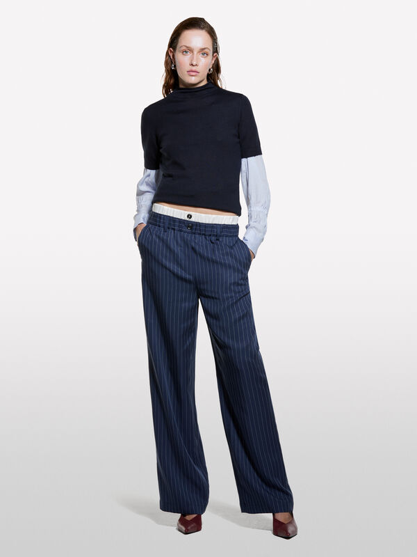 Maglia blu scuro a mezze maniche - maglie collo alto da donna | Sisley