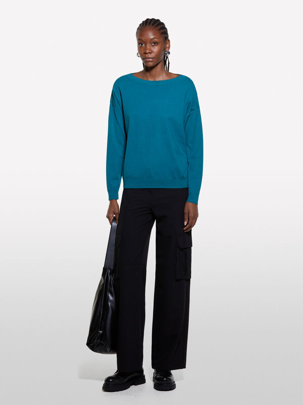 Maglia verde ottanio con scollo a barca - maglie scollo a barchetta da donna | Sisley