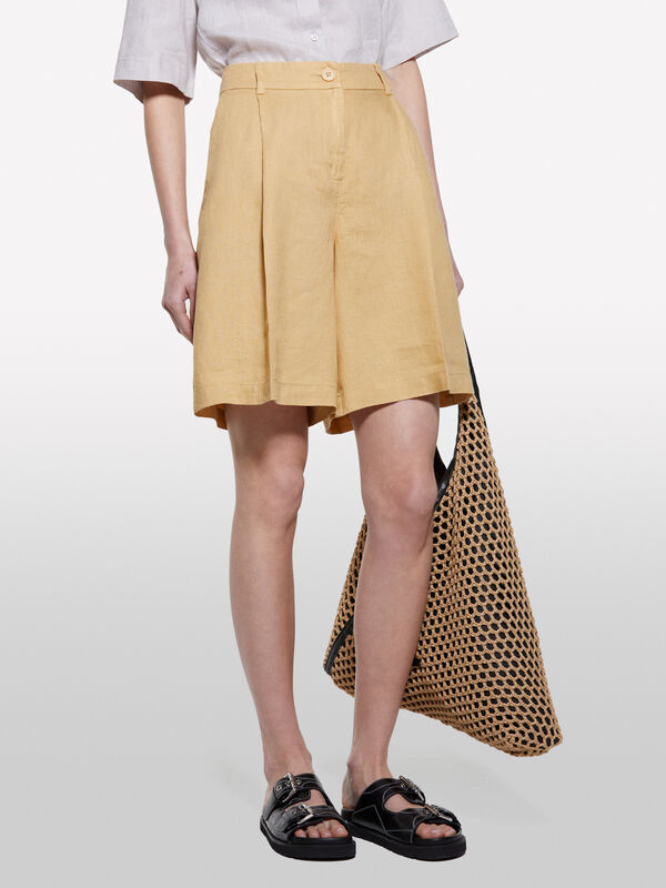 Bermuda senape in 100% lino - pantaloni shorts da donna | Sisley