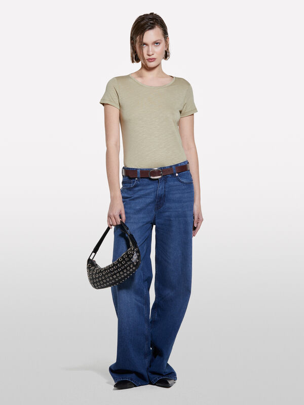 T-shirt girocollo verde militare - t-shirt a manica corta da donna | Sisley