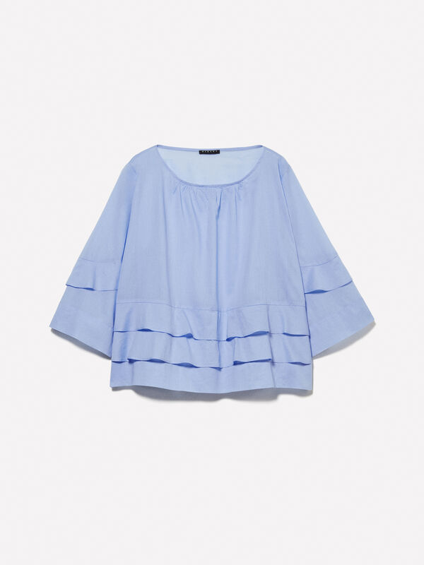 Blusa azzurra con balze - bluse da donna | Sisley