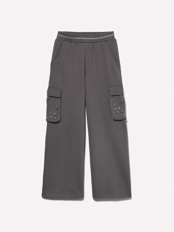 Pantaloni palazzo grigi in felpa con strass - pantaloni da bambina | Sisley Young