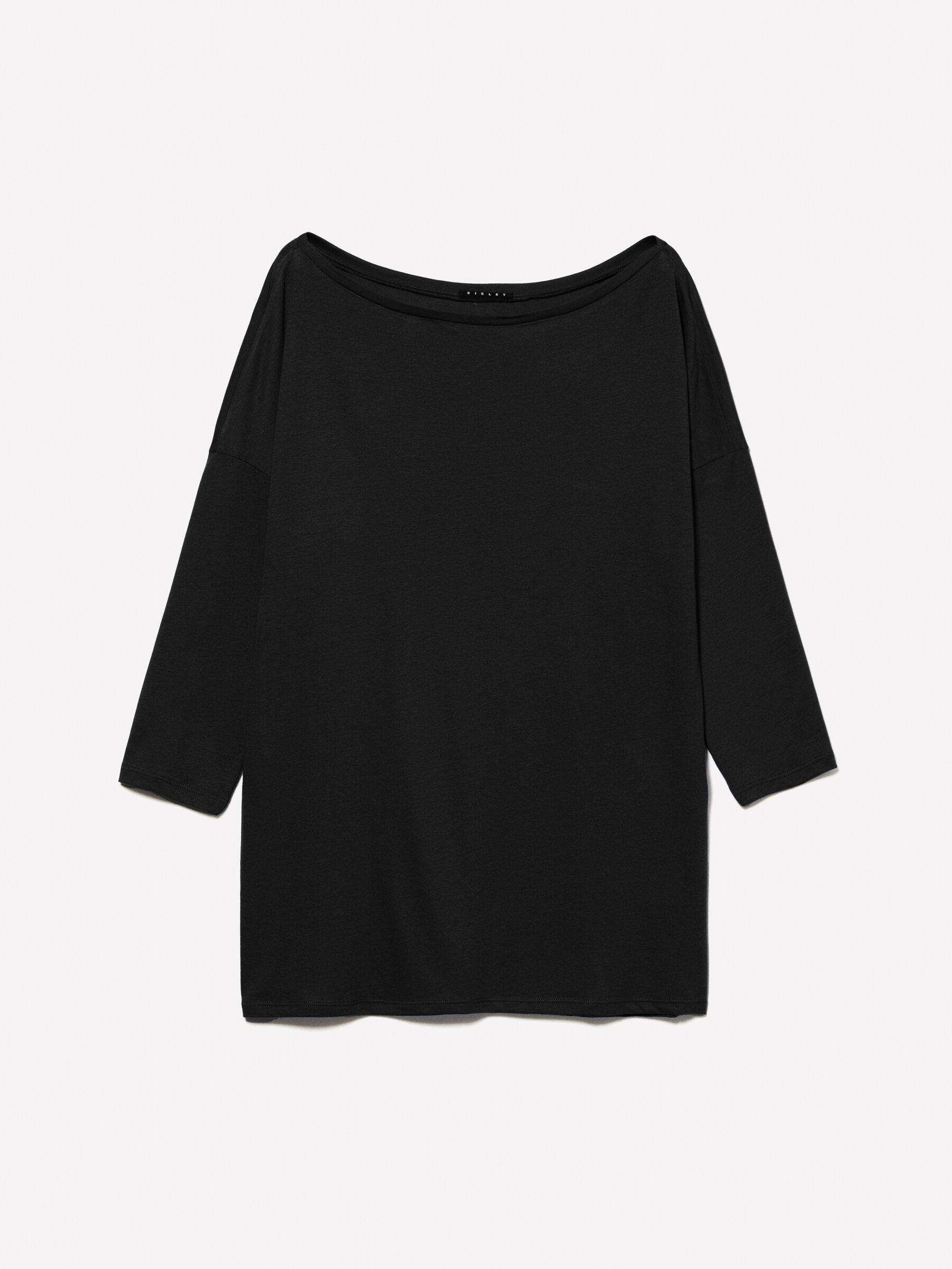 T shirt nera con scollo a barca Nero Sisley
