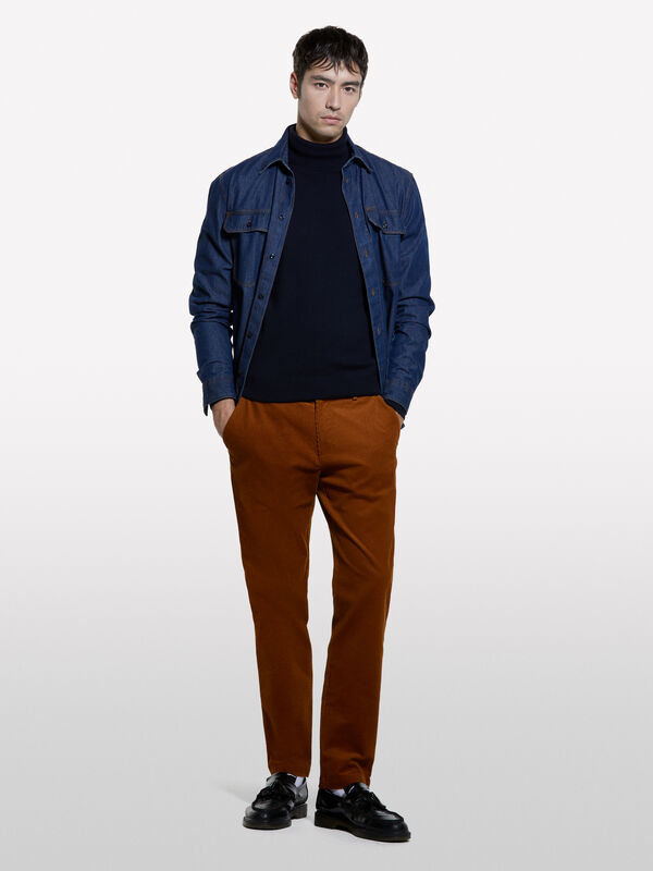 Maglia blu scuro regular fit con collo alto - maglie collo alto da uomo | Sisley