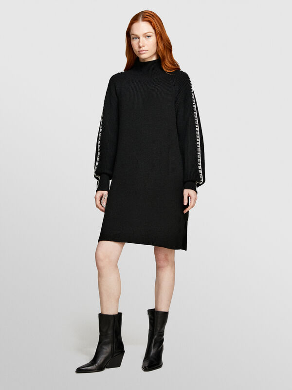 Vestito in maglia nero con contrasto - vestiti corti da donna | Sisley