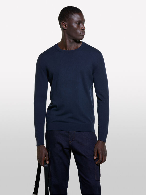 Maglia tinta unita blu scuro - maglie girocollo da uomo | Sisley
