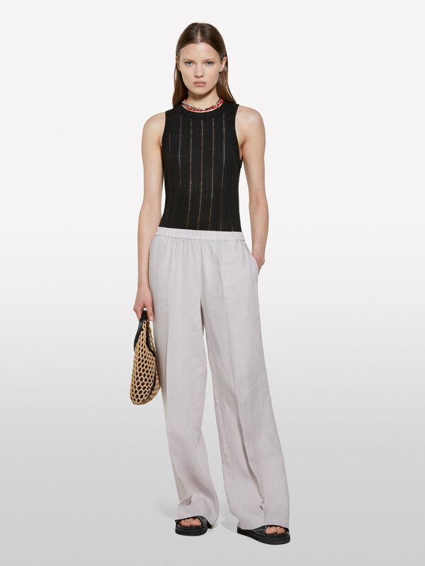 Pantaloni grigi flare fit in 100% lino - pantaloni palazzo da donna | Sisley