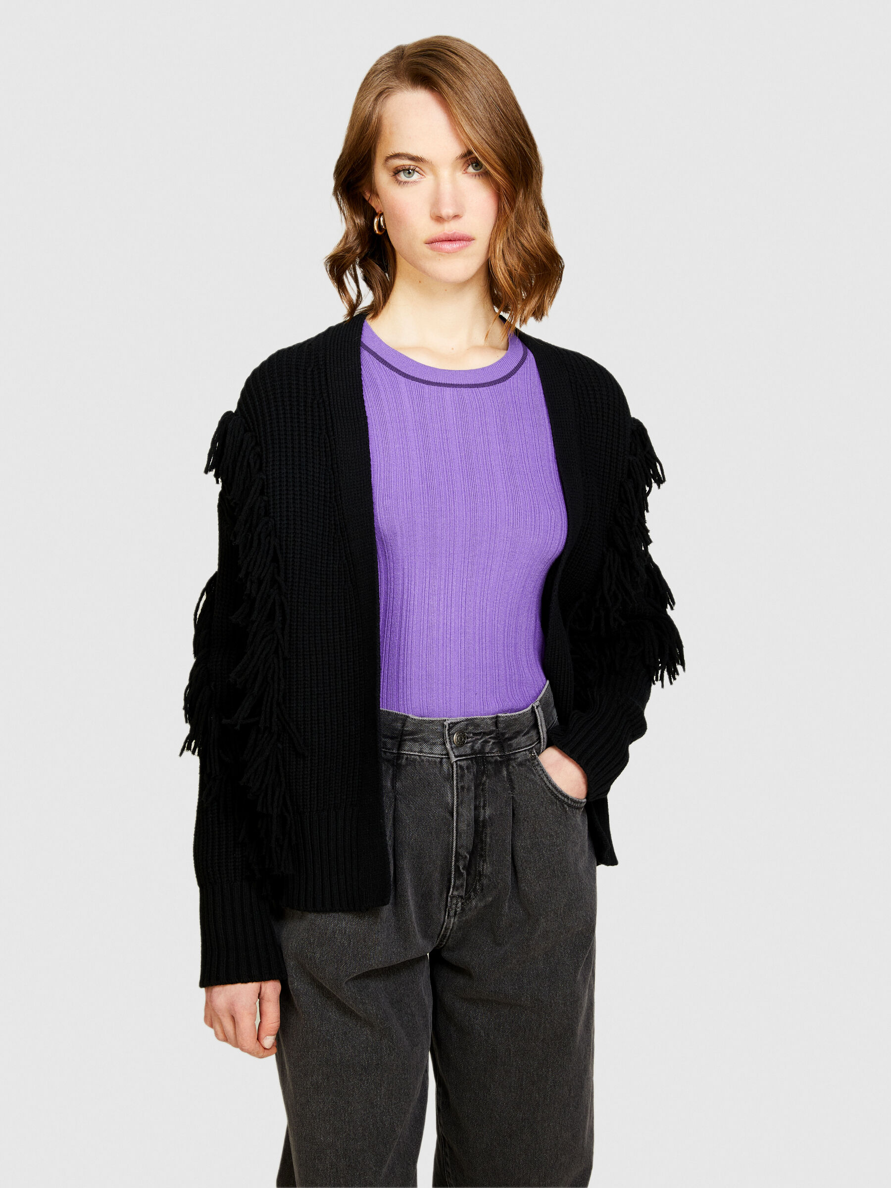 Maxi cardigan con frange outlet