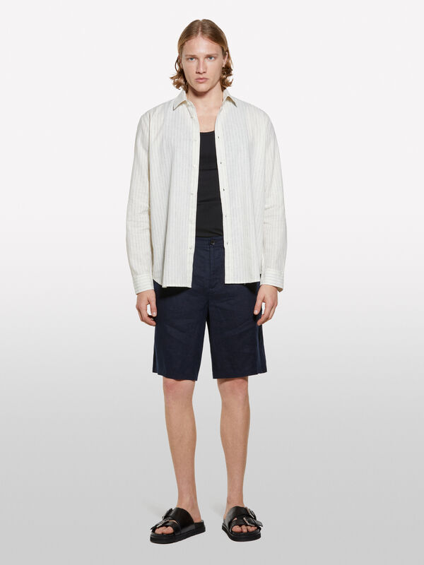 Bermuda blu scuro 100% lino - pantaloni shorts da uomo | Sisley