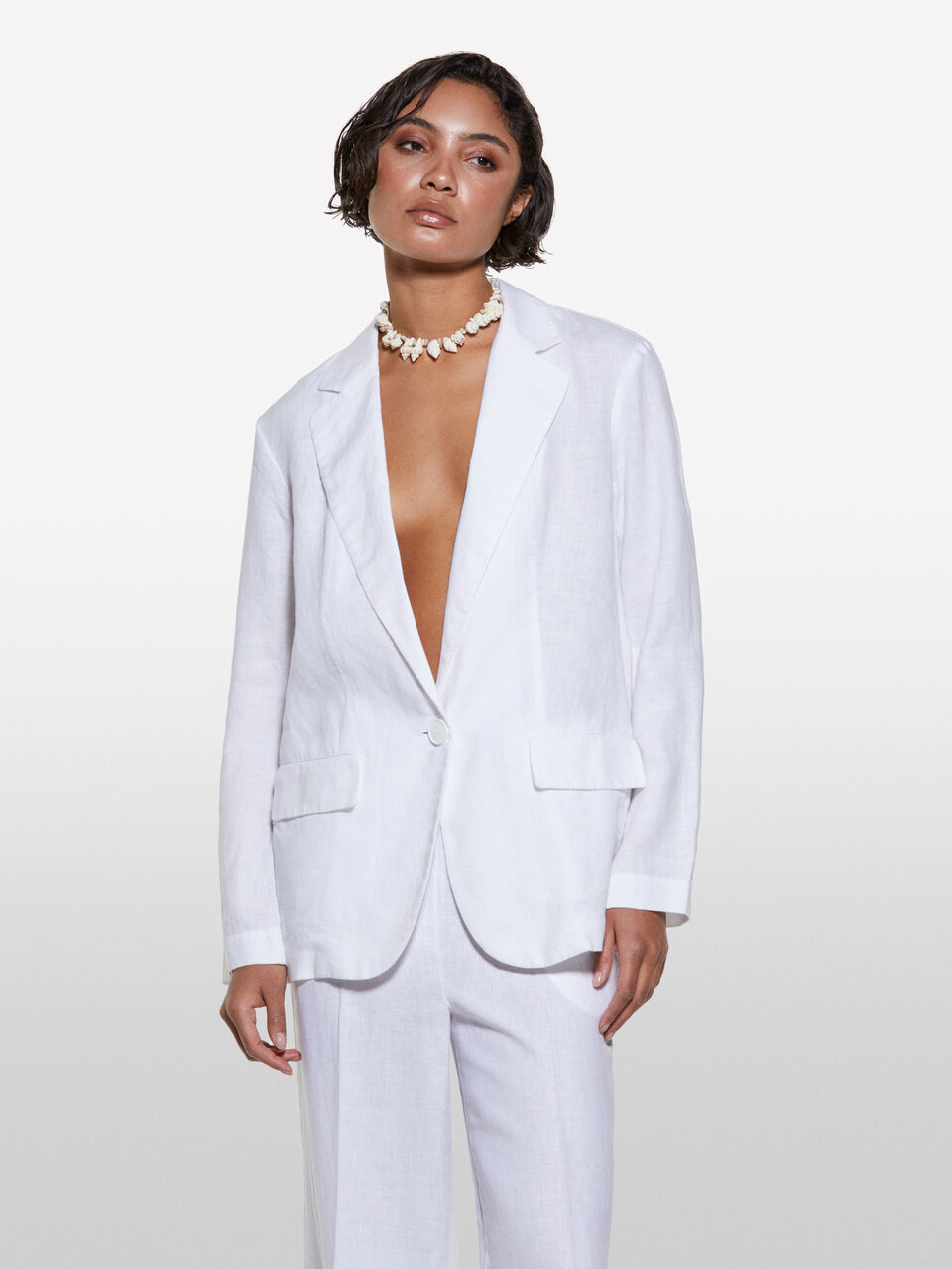 Blazer bianco 100% lino, Bianco Sisley
