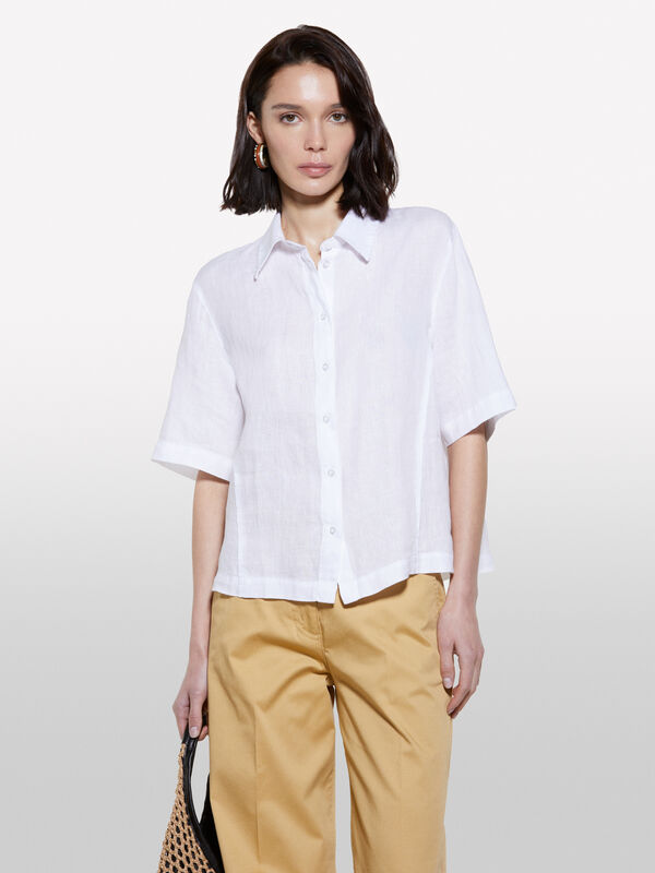 Camicia bianca a maniche corte in 100% lino  - camicie da donna | Sisley