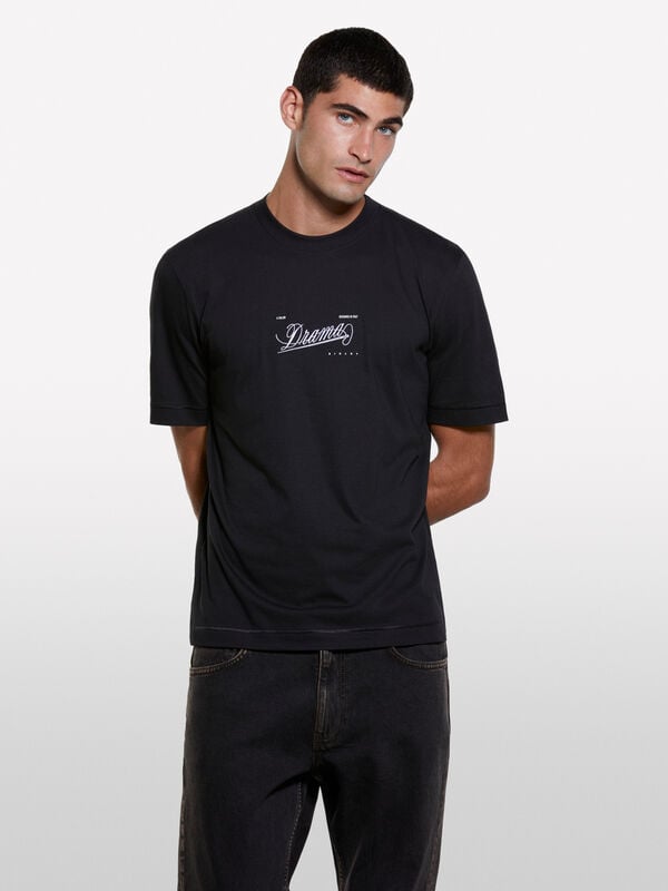 T-shirt nera con stampa - t-shirt a manica corta da uomo | Sisley