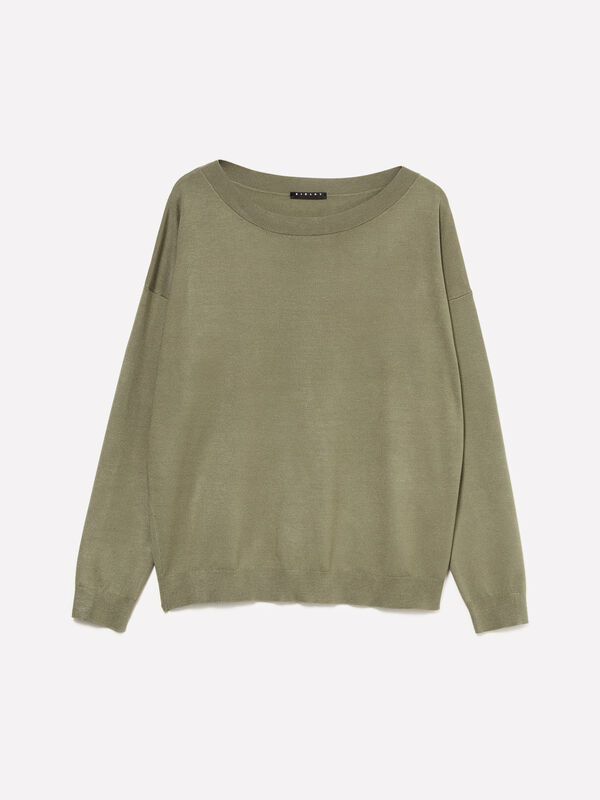 Maglia verde militare con scollo a barca - maglie scollo a barchetta da donna | Sisley