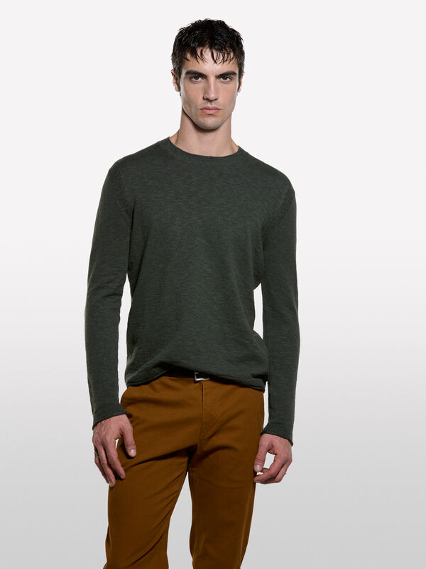 Maglia regular fit verde militare con girocollo - maglie girocollo da uomo | Sisley